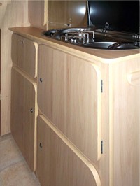 Kitchen sink units fitted by Céide Campervan Conversions, Co. Donegal, North-West Ireland