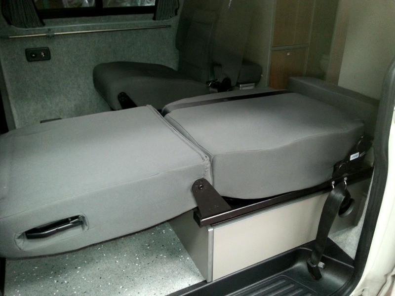 New foldaway seat fitted in van by Céide Campervan Conversions, Donegal, Ireland